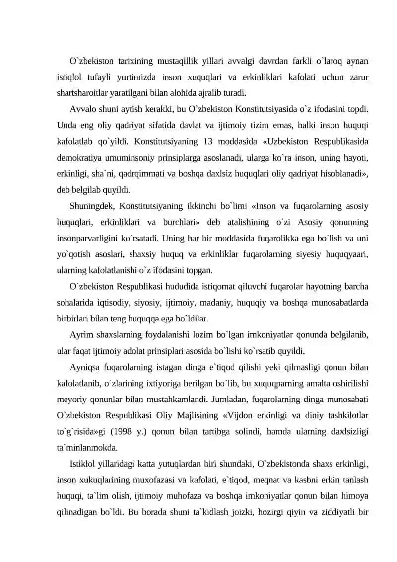 O‘ZBEKISTONDA INSON HUQUQLARI VA ERKINLIKLARI KAFOLATINING YARATILISHI 2