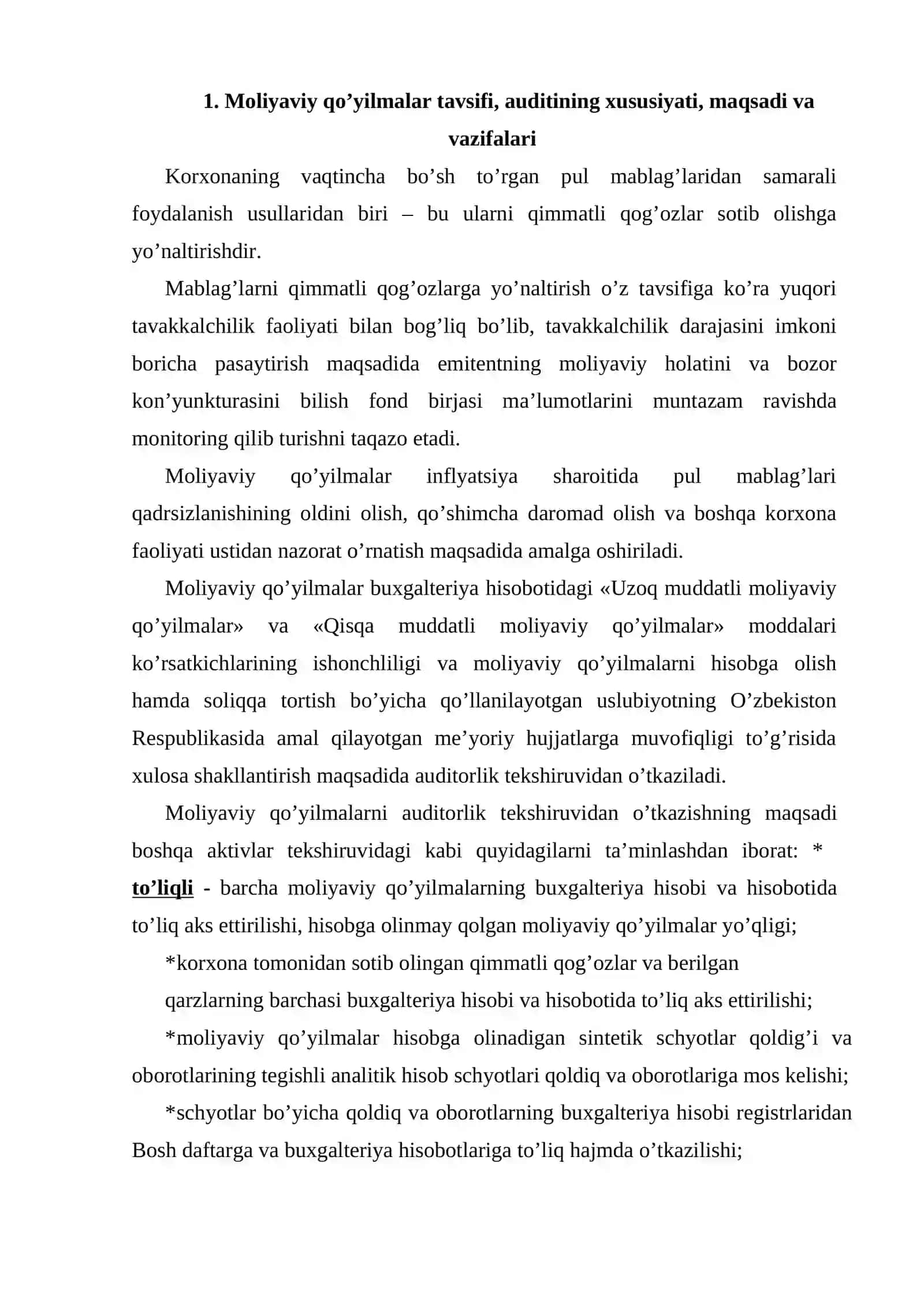 Moliyaviy qo’yilmalar (investitsiyalar) auditi 2