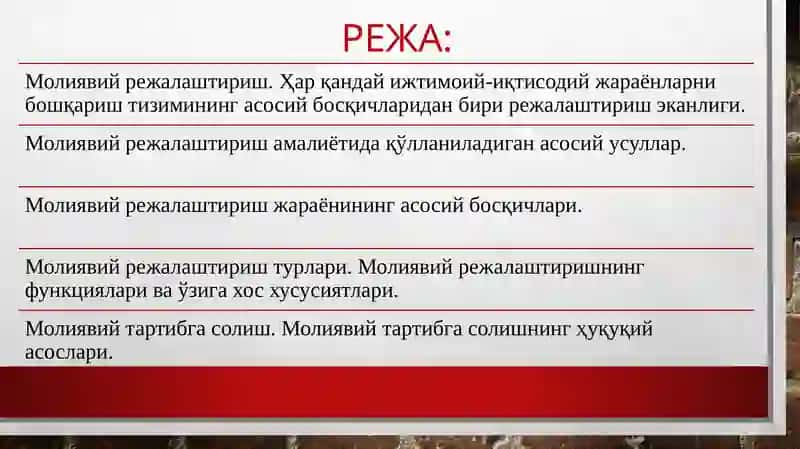 Молиявий режалаштириш 2