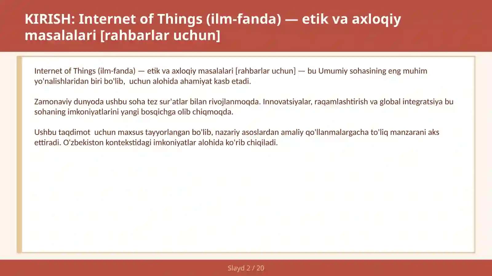 INTERNET OF THINGS (ILM-FANDA) — ETIK VA AXLOQIY MASALALARI [RAHBARLAR UCHUN] 2