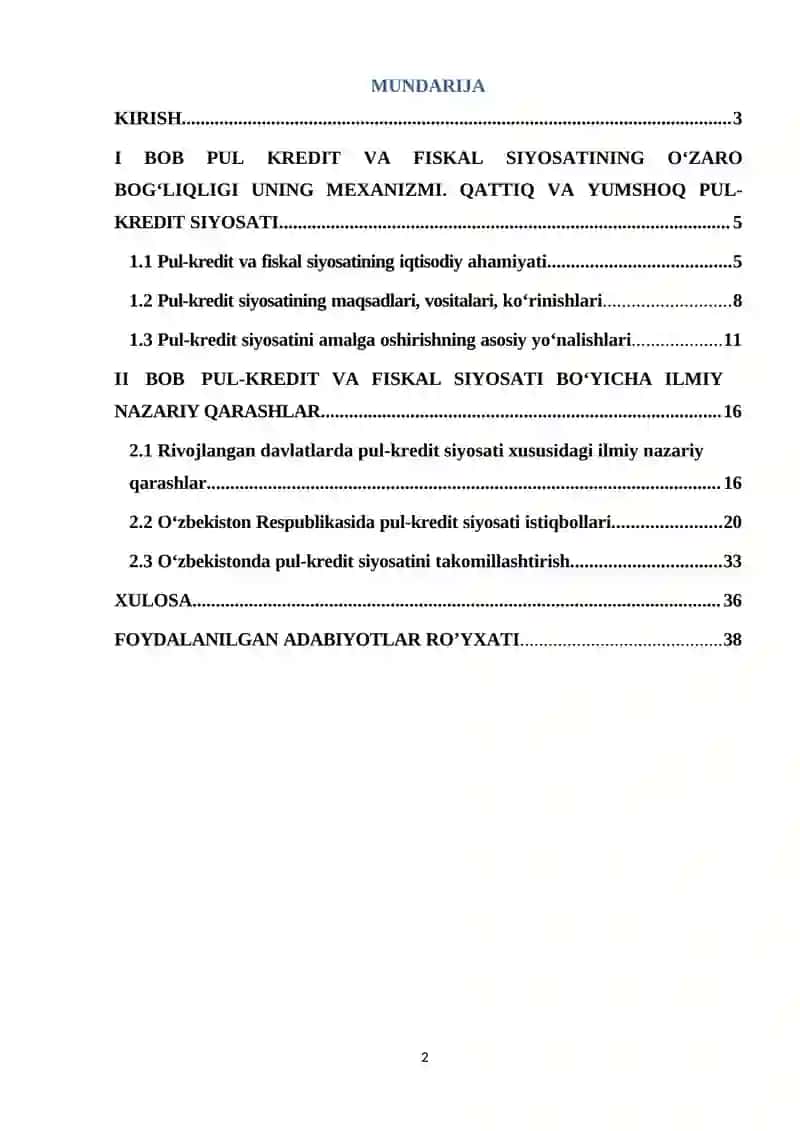 PUL KREDIT VA FISKAL SIYOSATINI BOG'LIQLIGI 2