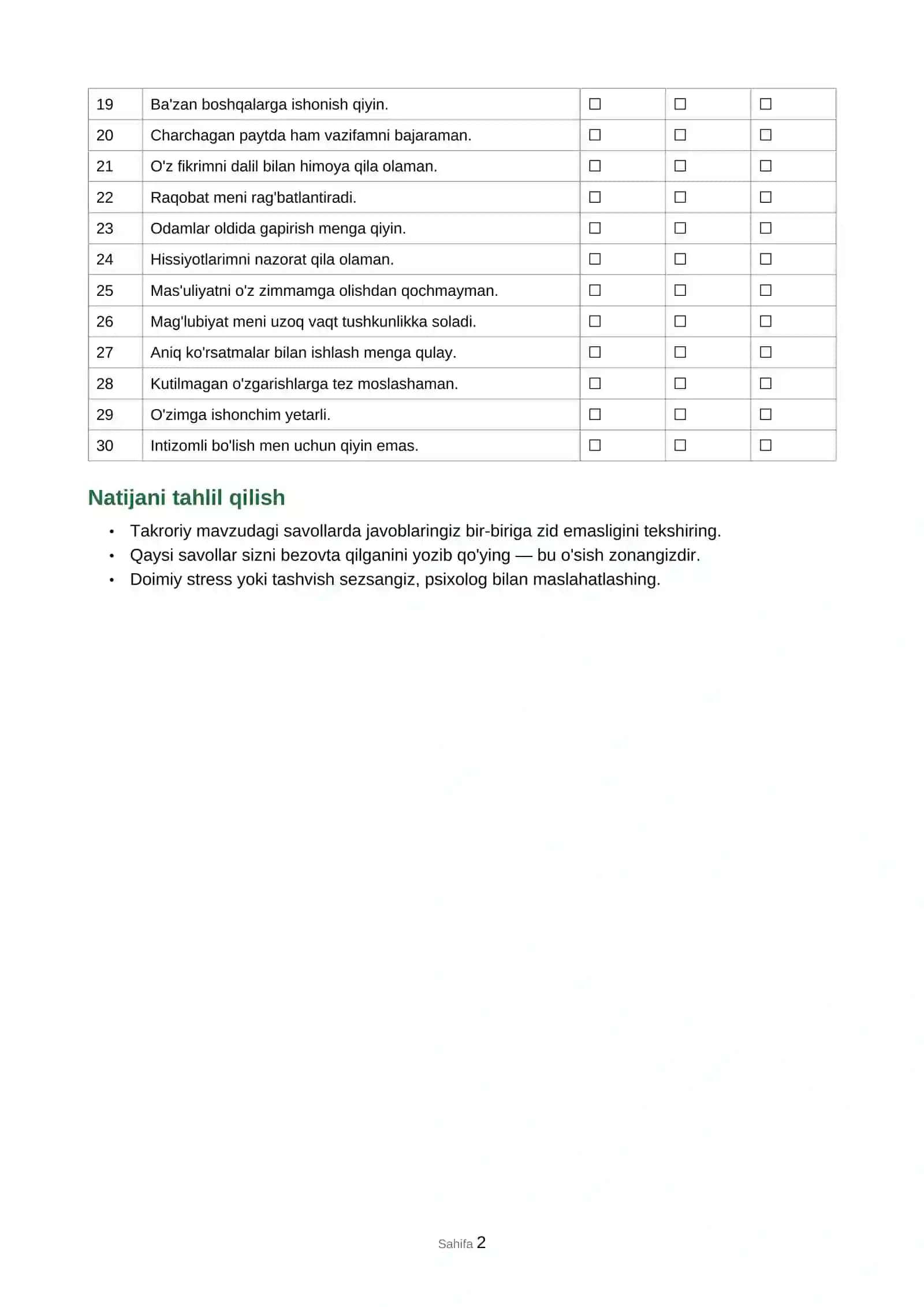 Psixologik testga tayyorgarlik qo'llanmasi 2