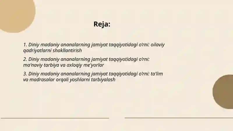 Diniy madaniy ananalarning jamiyat taqqiyotidagi o’rni 2