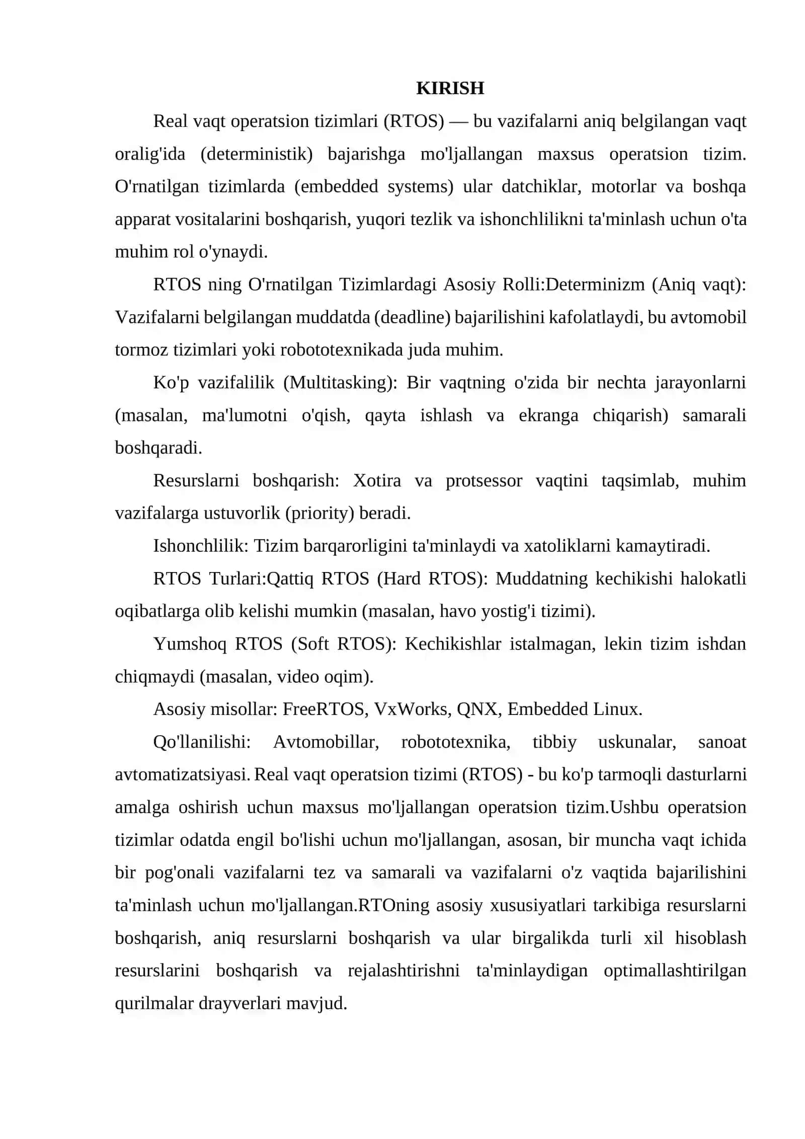 REAL VAQT TIZIMLARI (RTOS)VA ULARNING O'RNATILGAN TIZIMLARDAGI RO’LI 2
