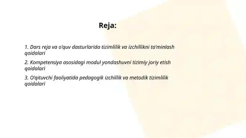 Ta'limning tizimlilik va izchillik prinsiplarini amalga oshirish qoidalarini 2