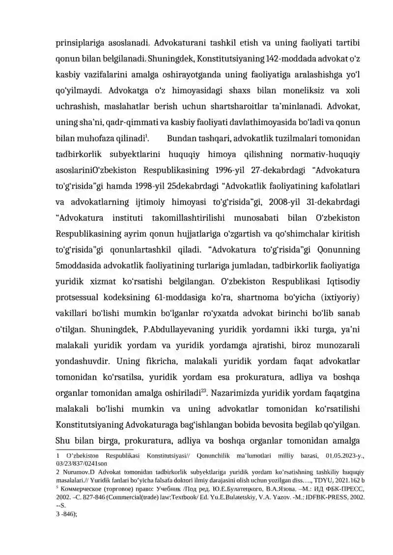 ADVOKATLIK FAOLIYATIDA YURIDIK YORDAM KO‘RSATISH TO‘G‘RISIDAGI SHARTNOMA, GONORAR VA SOLIQQA TORTISH MASALALARI 2