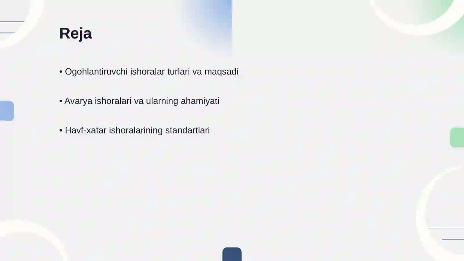 Ogohlantiruvchi va avarya (havf-xatar) ishoralari 2
