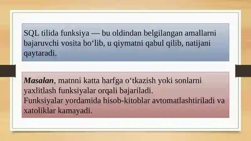 STANDART FUNKSIYALARDAN FOYDALANIB SO‘ROVLAR YARATISH 2