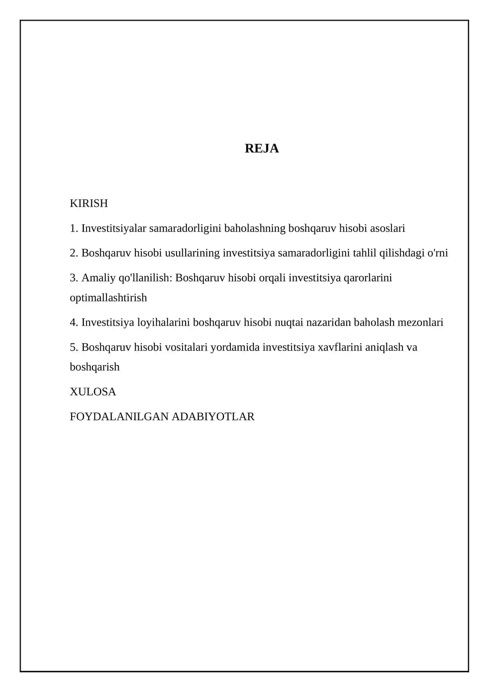 Boshqaruv hisobi usullaridan foydalangan holda investitsiyalar samaradorligini tahlil qilish 2
