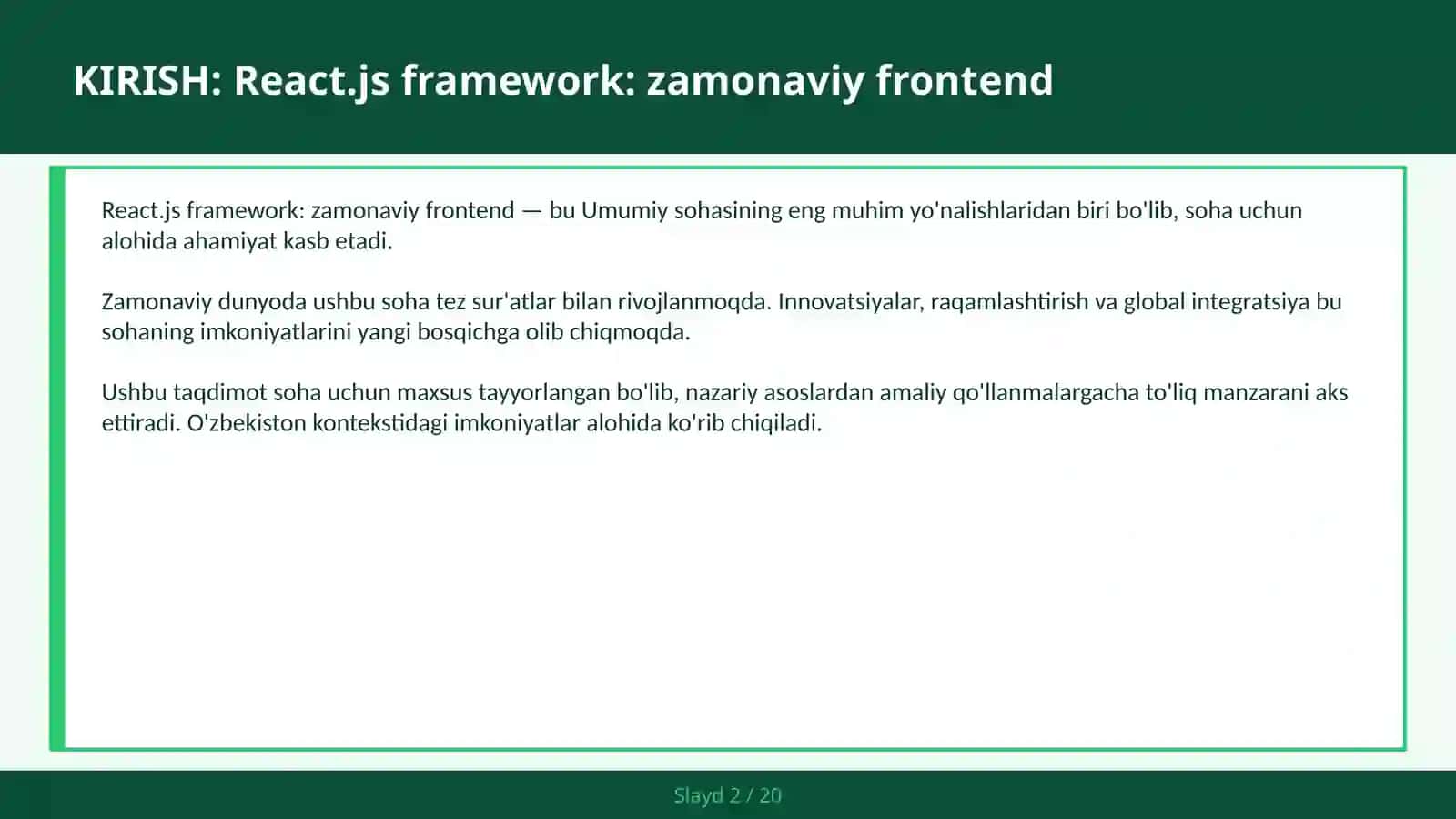 React.js framework: zamonaviy frontend 2