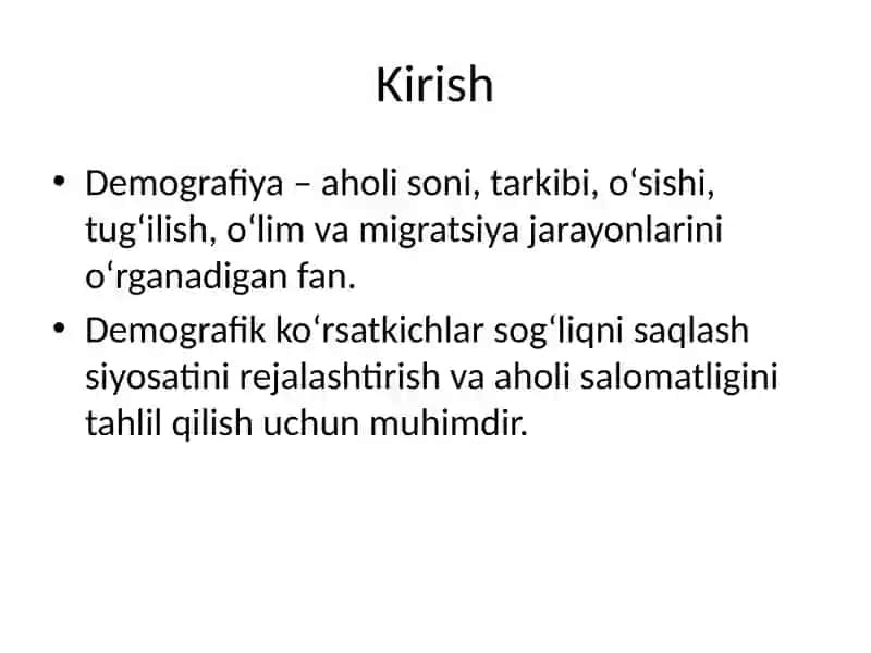 Demografik ko‘rsatkichlarni hisoblash bo‘yicha masalalar 2