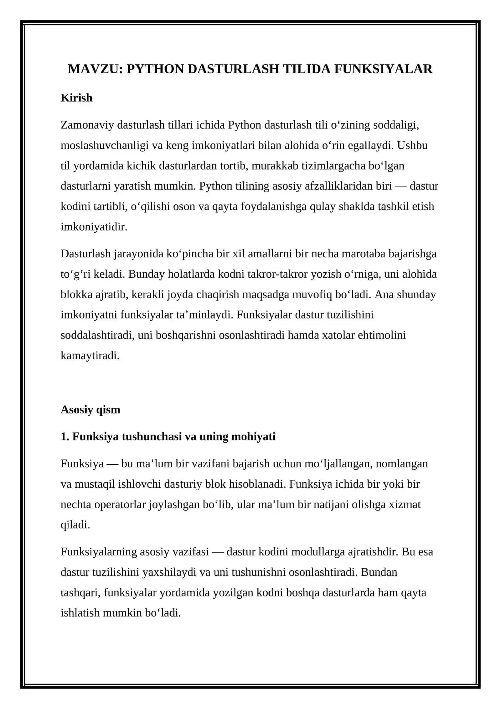 PYTHON DASTURLASH TILIDA FUNKSIYALAR 2