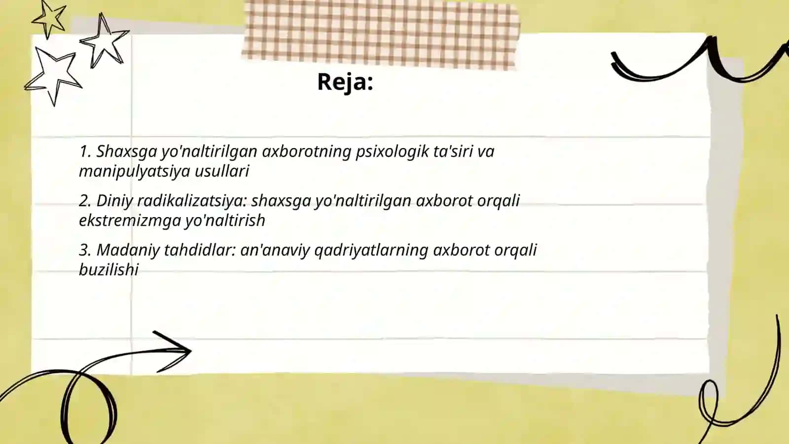 Shaxsga yo'naltirilgan axborot: psixologik, diniy va madaniy tahdidlar 2