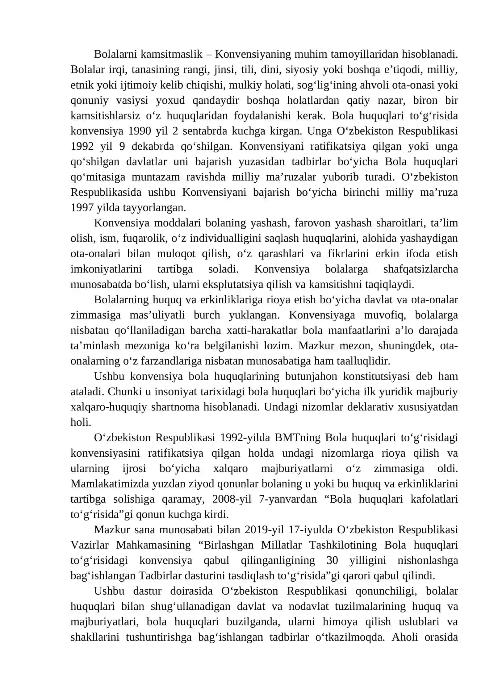 MAKTABGACHA TA’LIM TASHKILOTLARIDA “BOLA HUQUQLARI TO`G`RISIDAGI KONVENSIYA”DAN FOYDALANISH 2