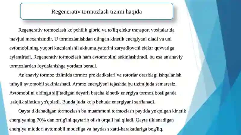 Regenerative tormozlash tizimi 2