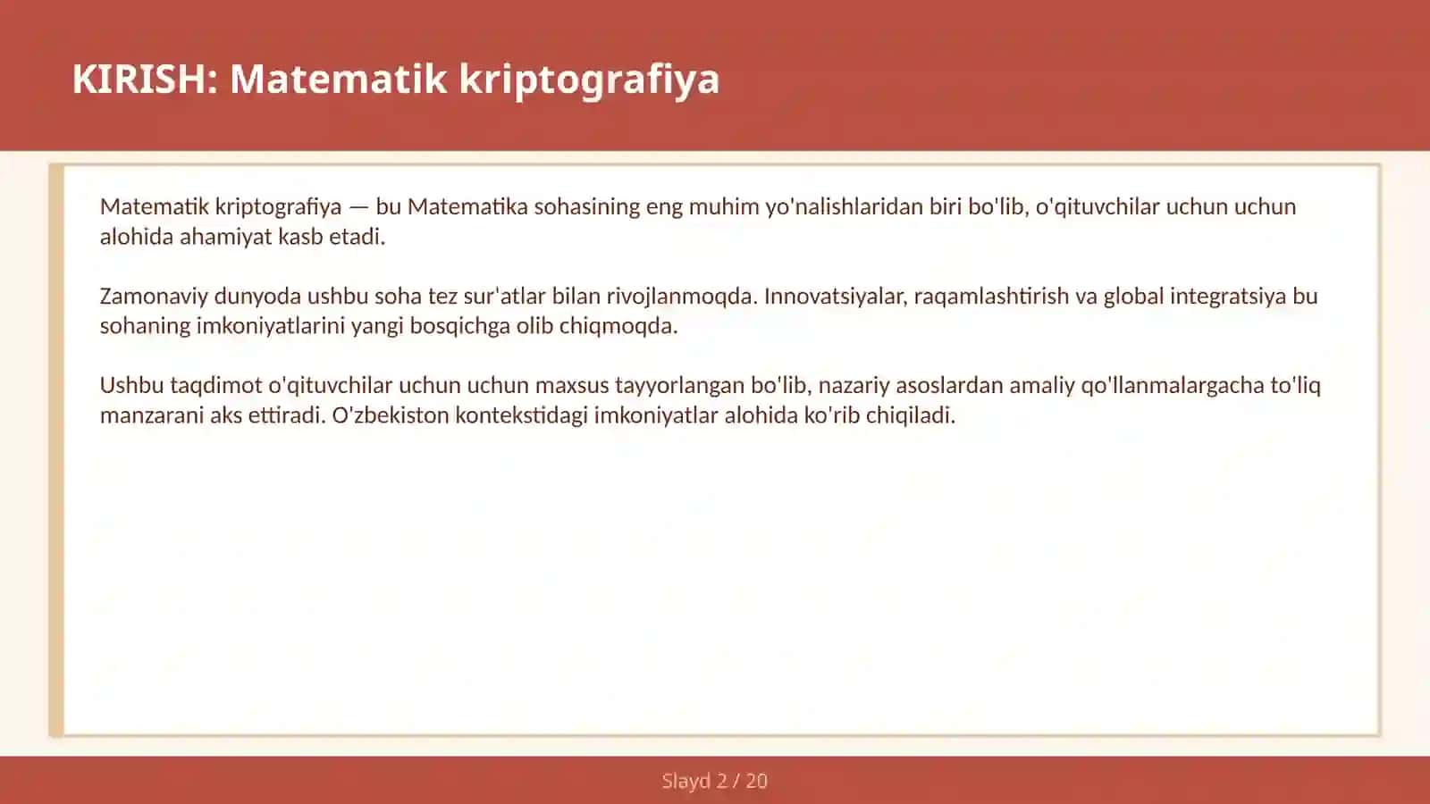 Matematik kriptografiya 2
