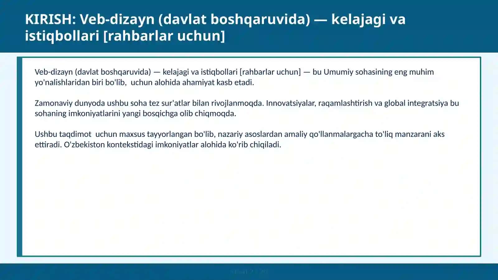 VEB-DIZAYN (DAVLAT BOSHQARUVIDA) — KELAJAGI VA ISTIQBOLLARI [RAHBARLAR UCHUN] 2