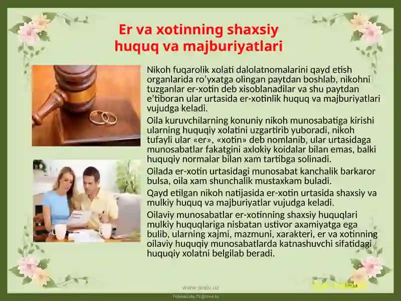 ER-XOTINNING SHAXSIY HUQUQ VA MAJBURIYATLARI 2