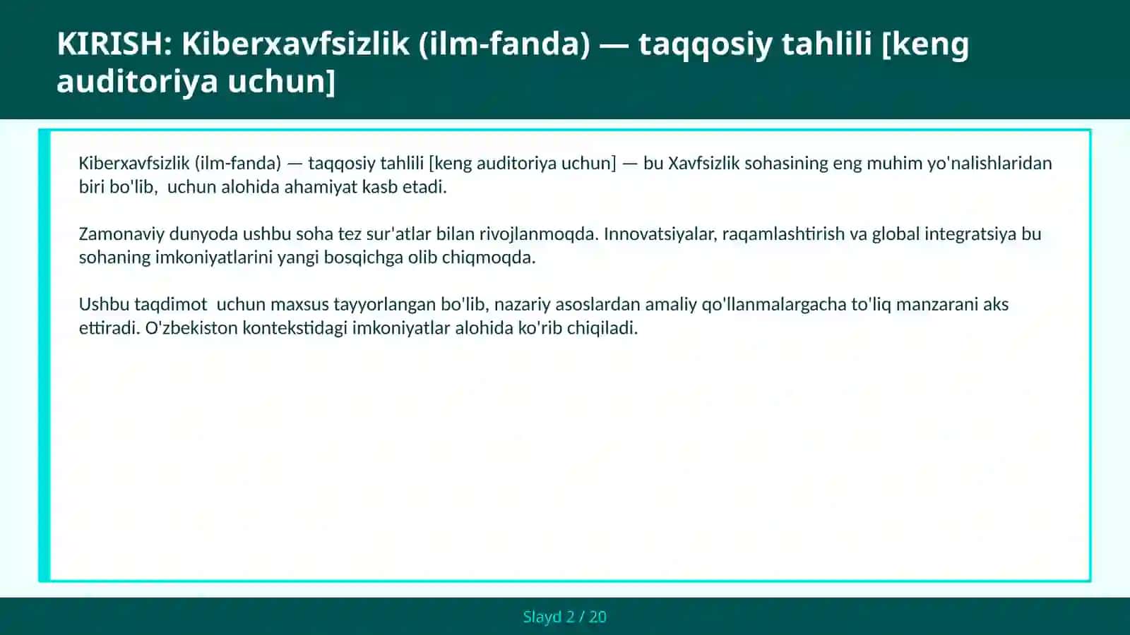 Kiberxavfsizlik (ilm-fanda) — taqqosiy tahlili [keng auditoriya uchun] 2