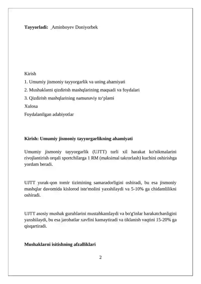 Umumiy jismoniy tayorgarlik tana mushaklarni qizdiruvchi mashqlar 2