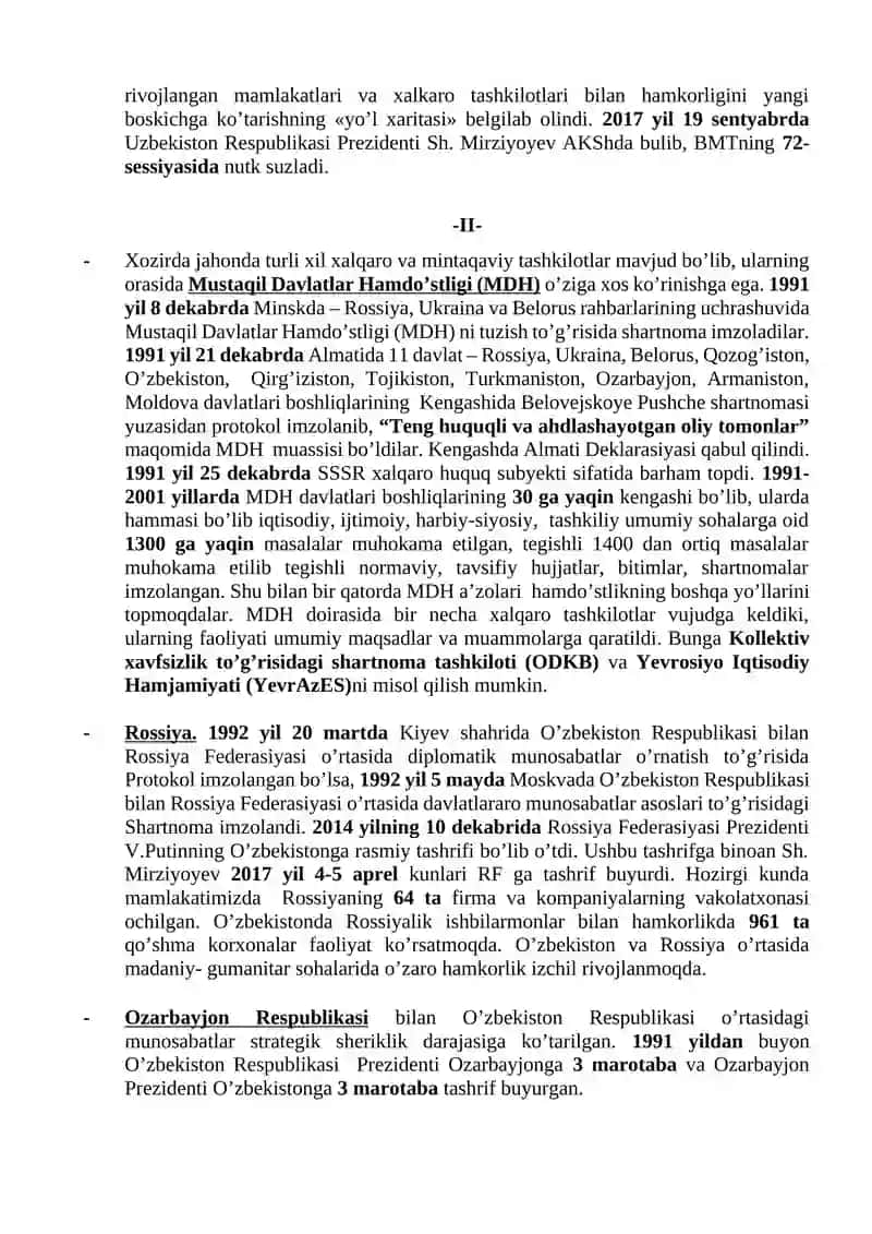O‘zbekiston va jahon hamjamiyati 2