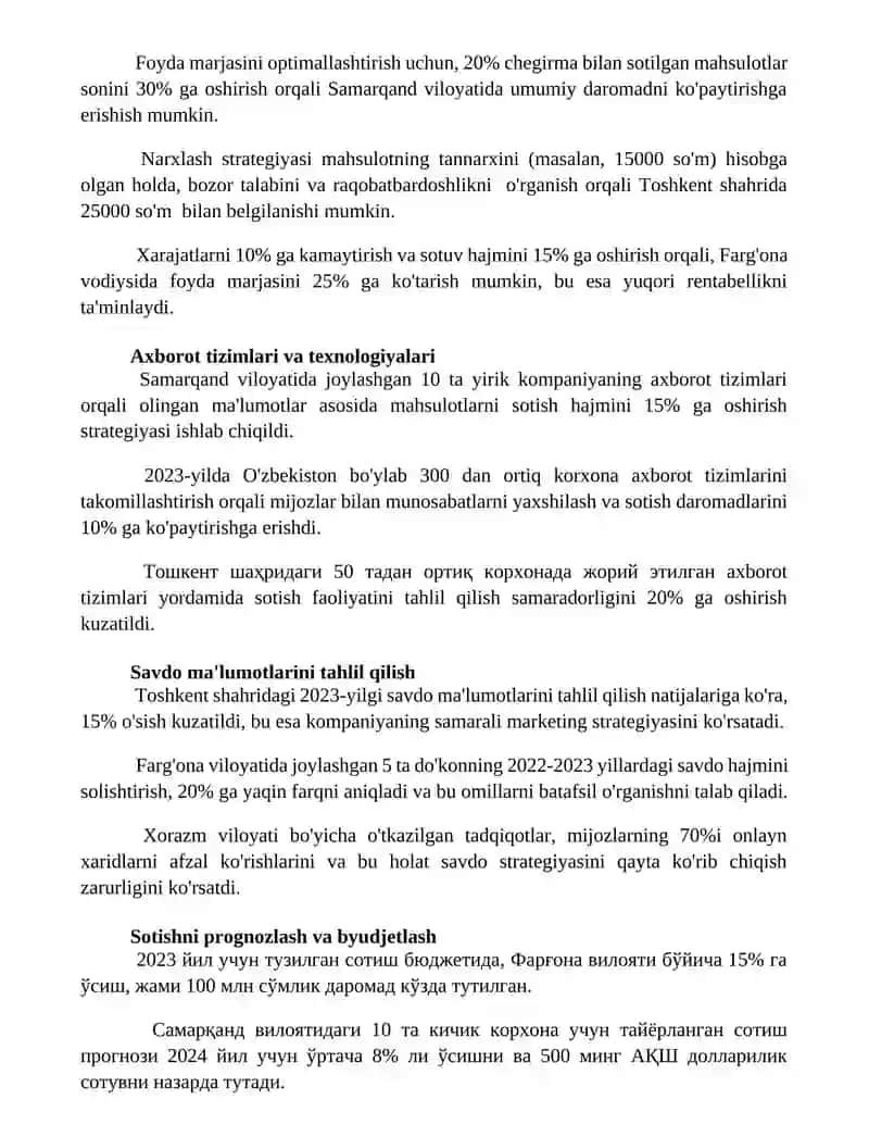 Boshqaruv hisobining sotish faoliyati 2