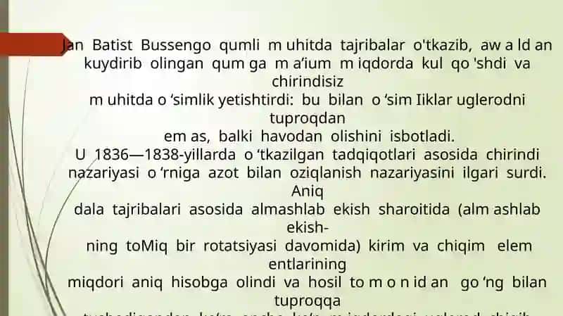 O'simliklarni Azot bilan oziqlanishini asosida Bussingoning xizmati 2