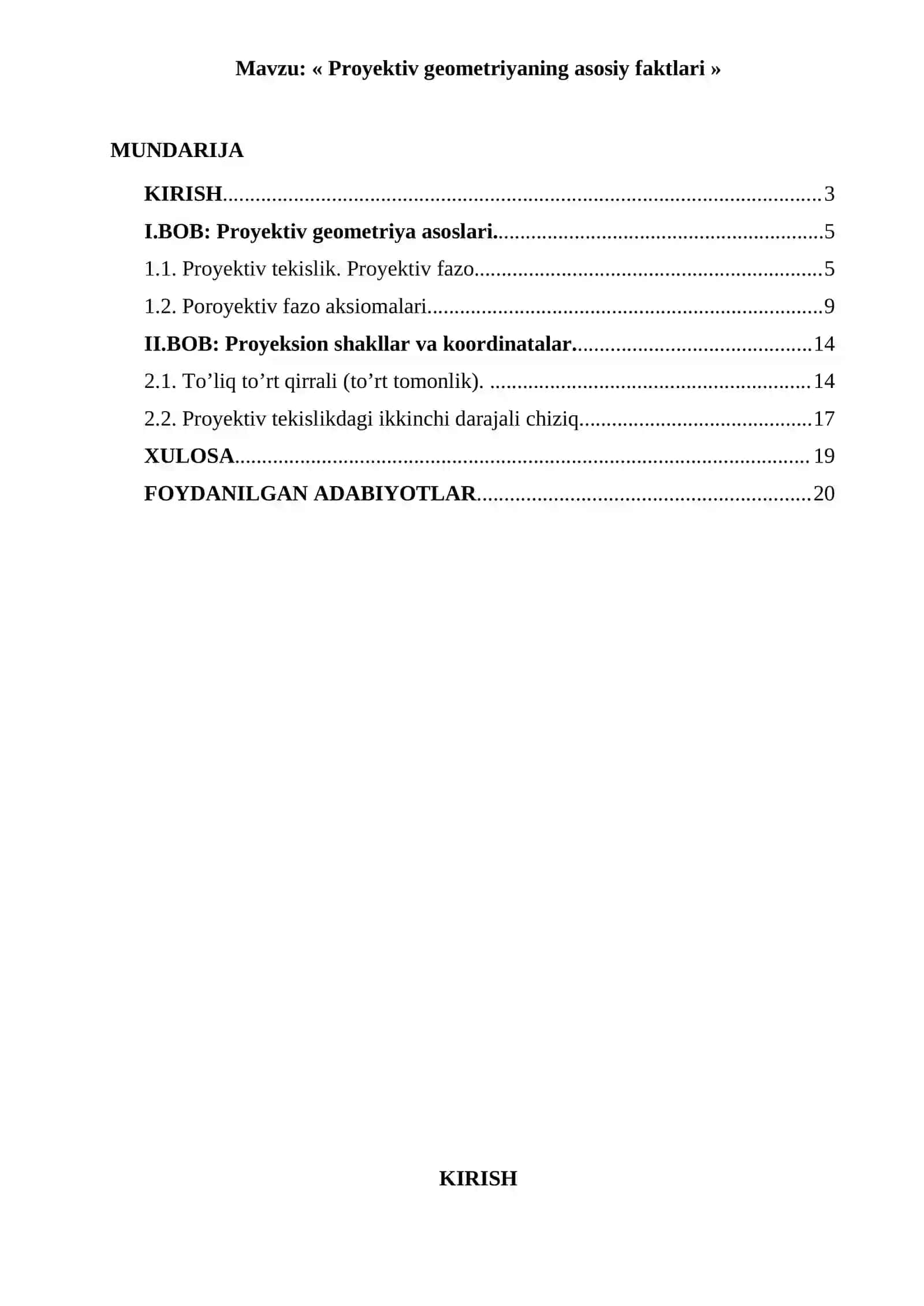 Proyektiv geometriyaning asosiy faktlari 2