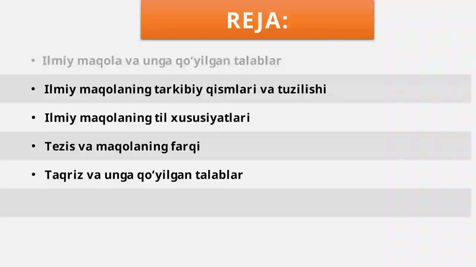 KICHIK ILMIY TADQIQOT VA UNING TARKIBIY QISMLARI. TAQRIZ 2