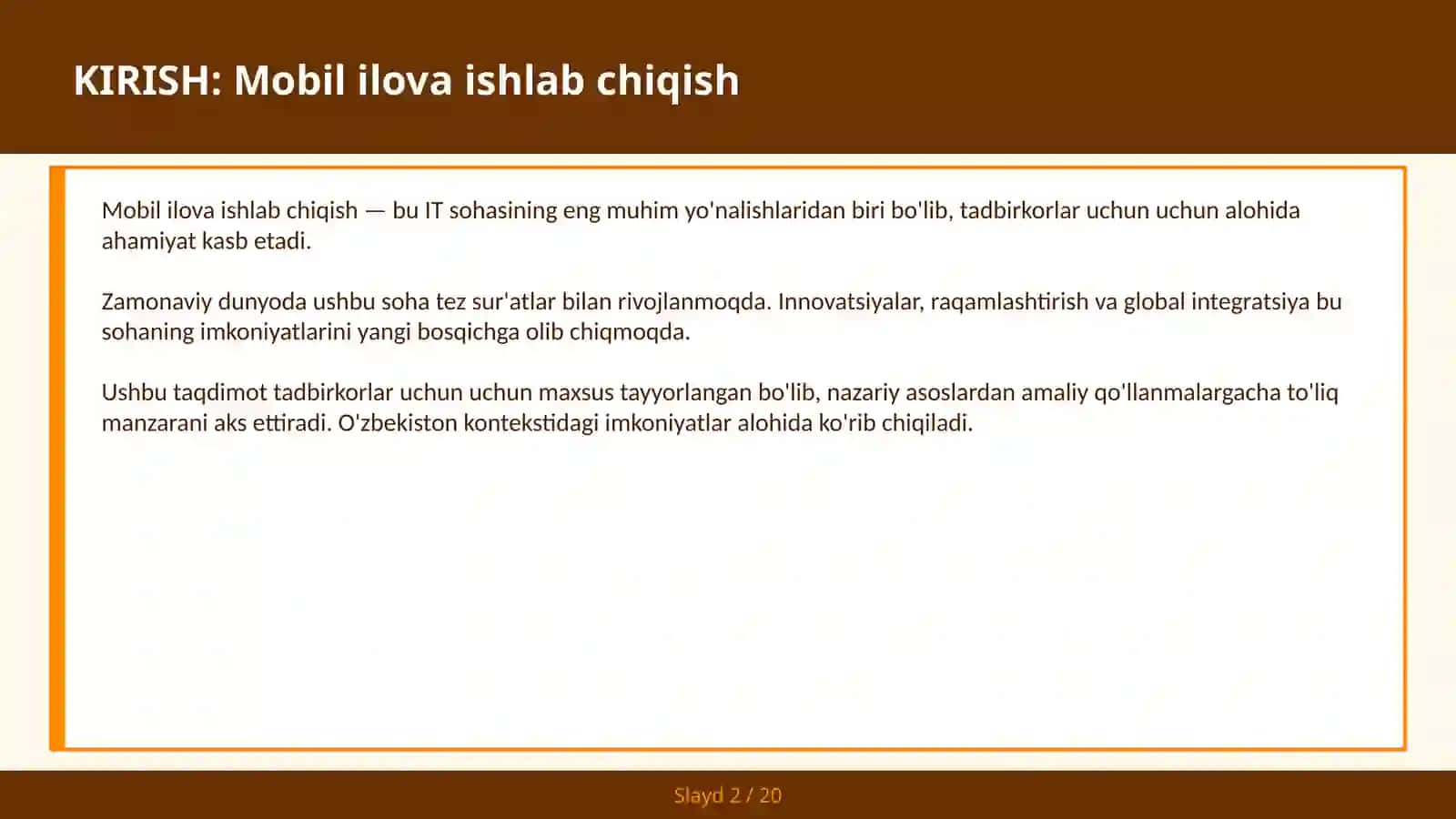 Mobil ilova ishlab chiqish 2