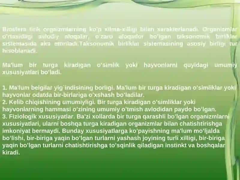 O'SIMLIKLARNING INSON HAYOTIDA TUTGAN O'RNI VA BIOSFERADAGI AHAMIYATI. 2