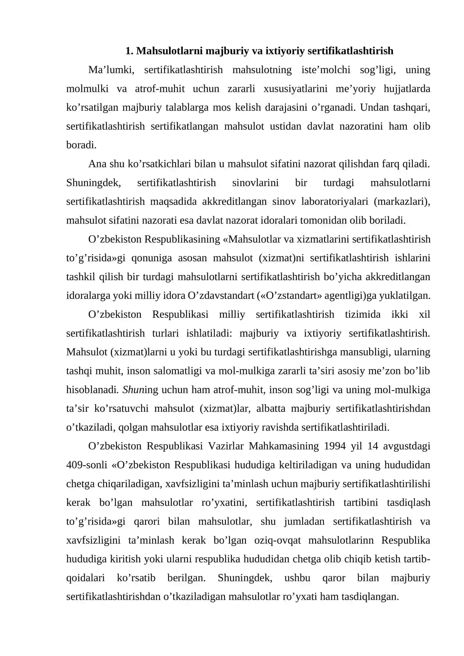 Mahsulotlar sertifikatsiyasi va uning nazorati 2