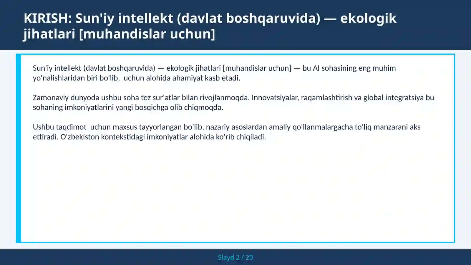 Sun'iy intellekt (davlat boshqaruvida) — ekologik jihatlari [muhandislar uchun] 2
