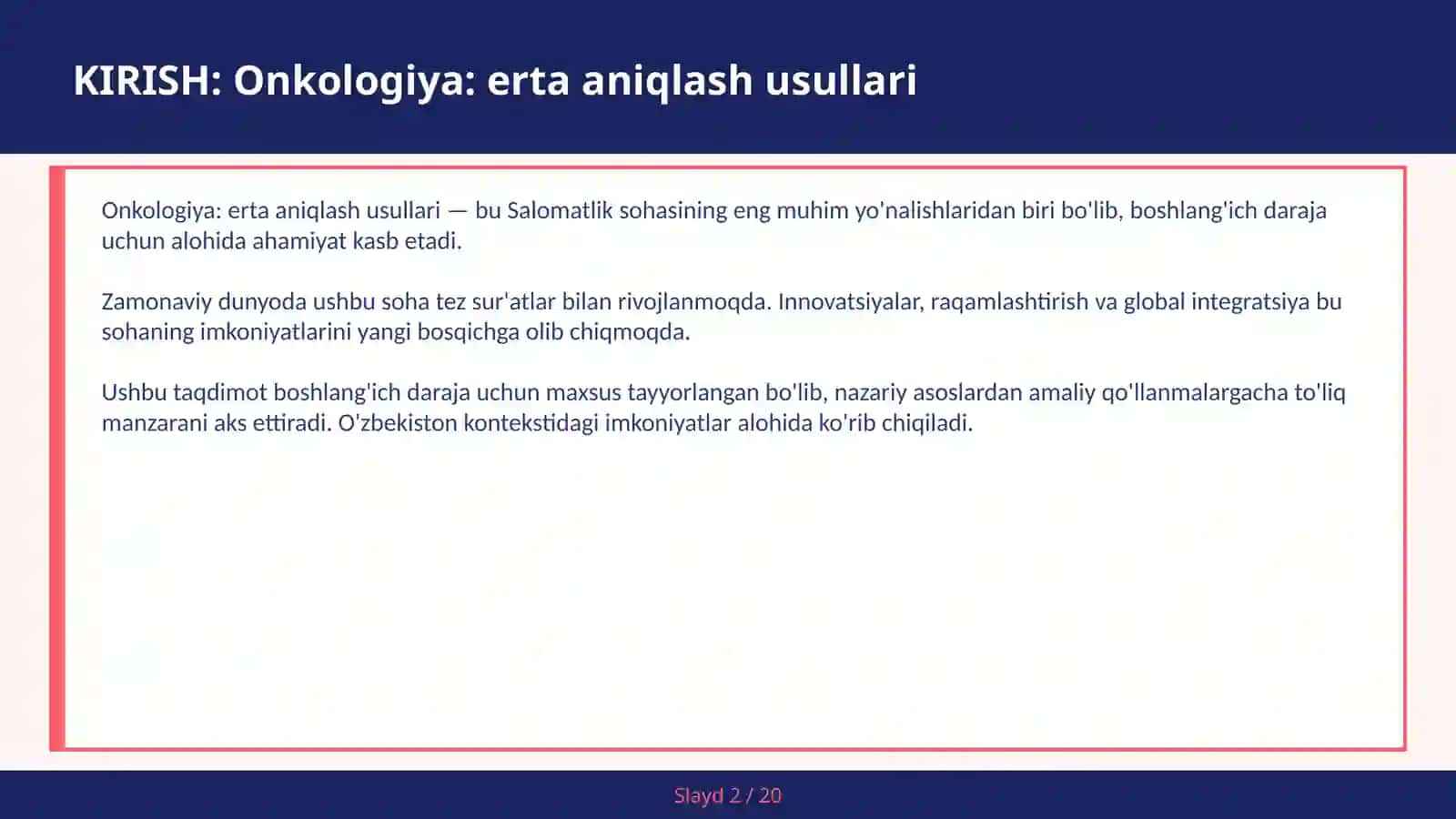 ONKOLOGIYA: ERTA ANIQLASH USULLARI 2