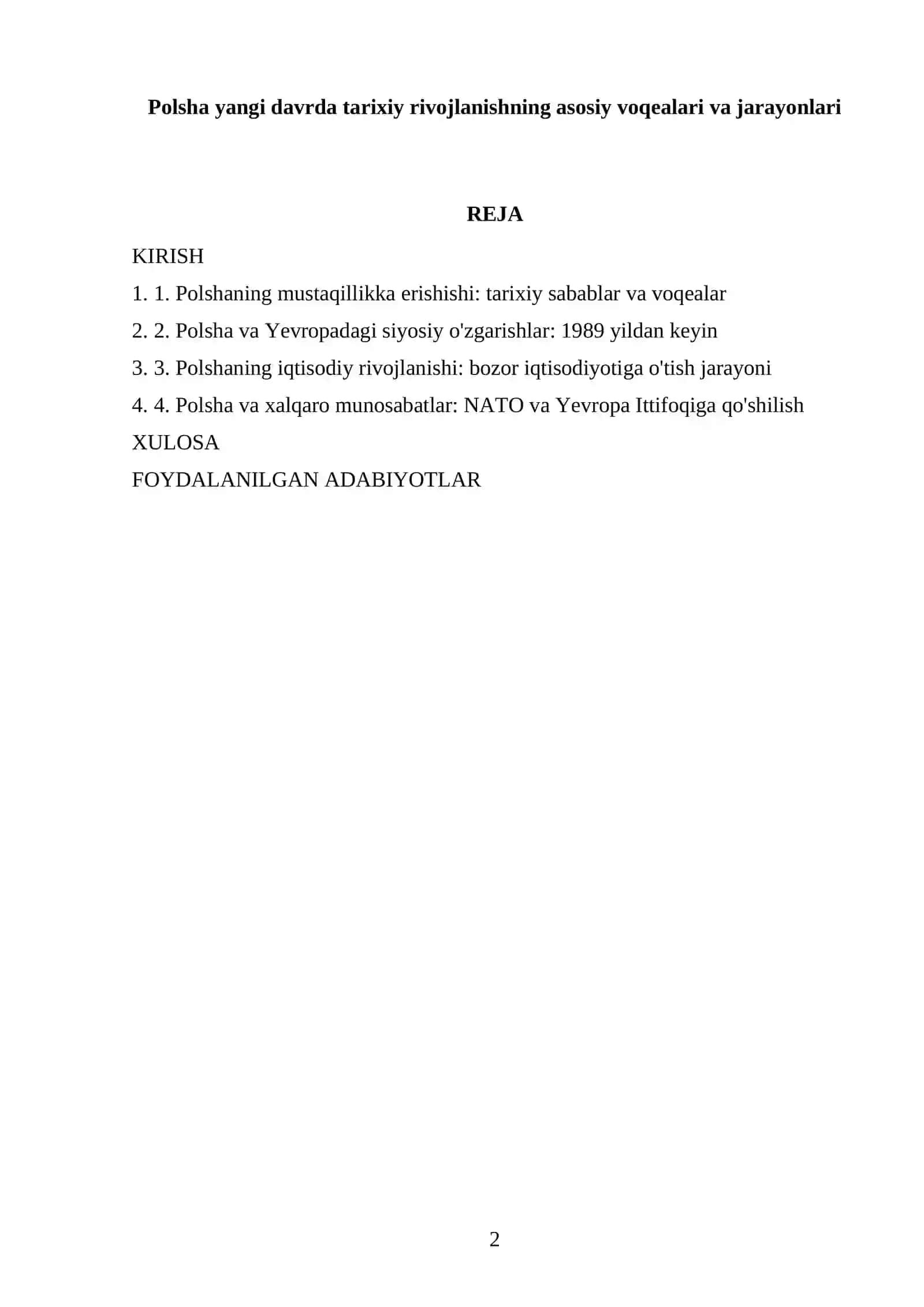 Polsha yangi davrda tarixiy rivojlanishning asosiy voqealari va jarayonlari 2