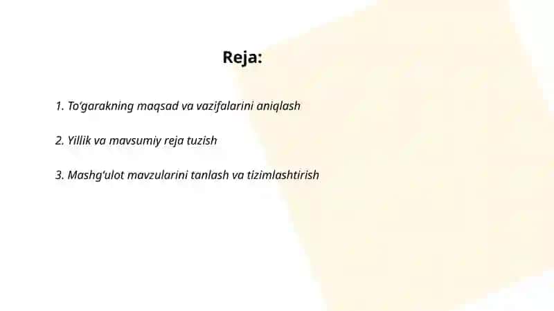 Toʻgarak Biologiyasi Mashgʻulotlari 2