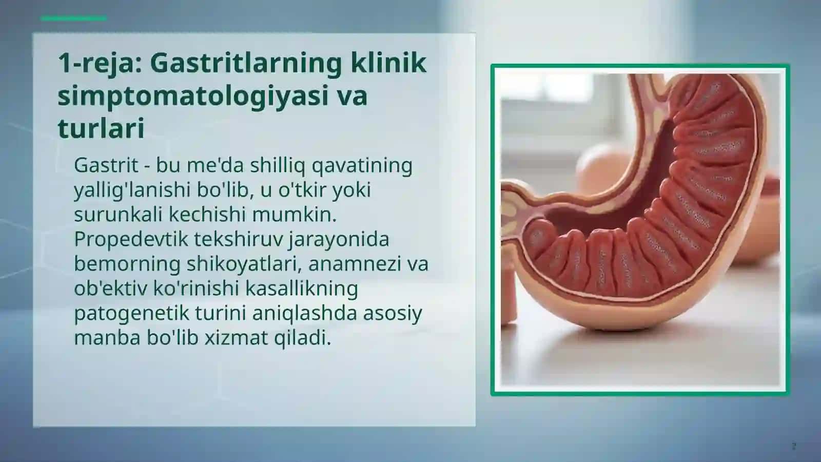 Gastritlar simptomatologiyasi.Kolit va enterit. Me'da va duodenum yaralari 2