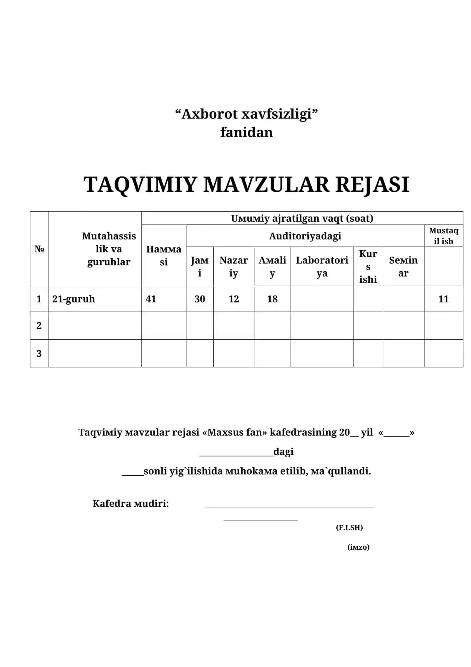 Axborot xavfsizligi  FANIDAN   O’QITISH MATERIALLARI 2