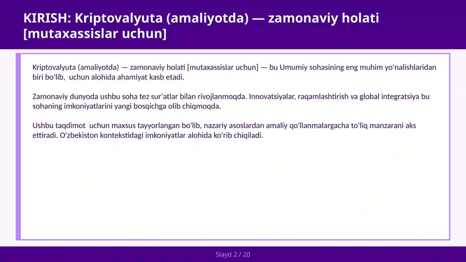 Kriptovalyuta (amaliyotda) — zamonaviy holati [mutaxassislar uchun] 2