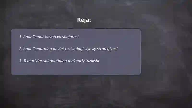 Amir Temur tarixi amalga oshirgan ishlari 2