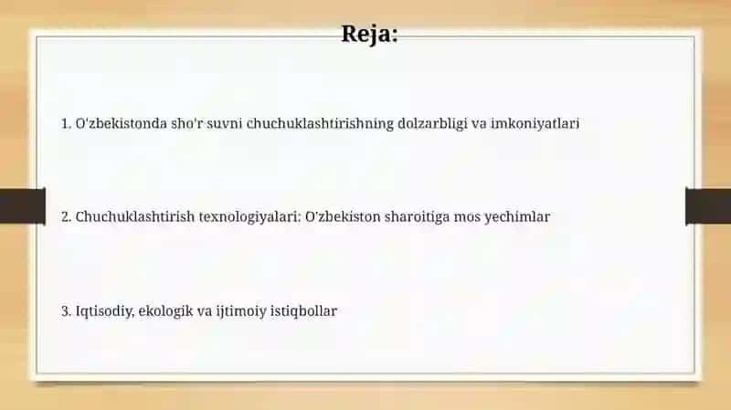 Sho‘r suvlarni chuchuklashtirish g‘oyasi 2