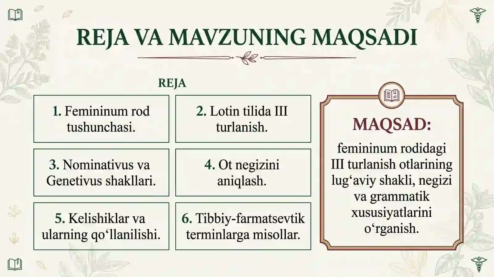 Femininum Rodiga oid 3-guruxda turlanuvchi otlar 2