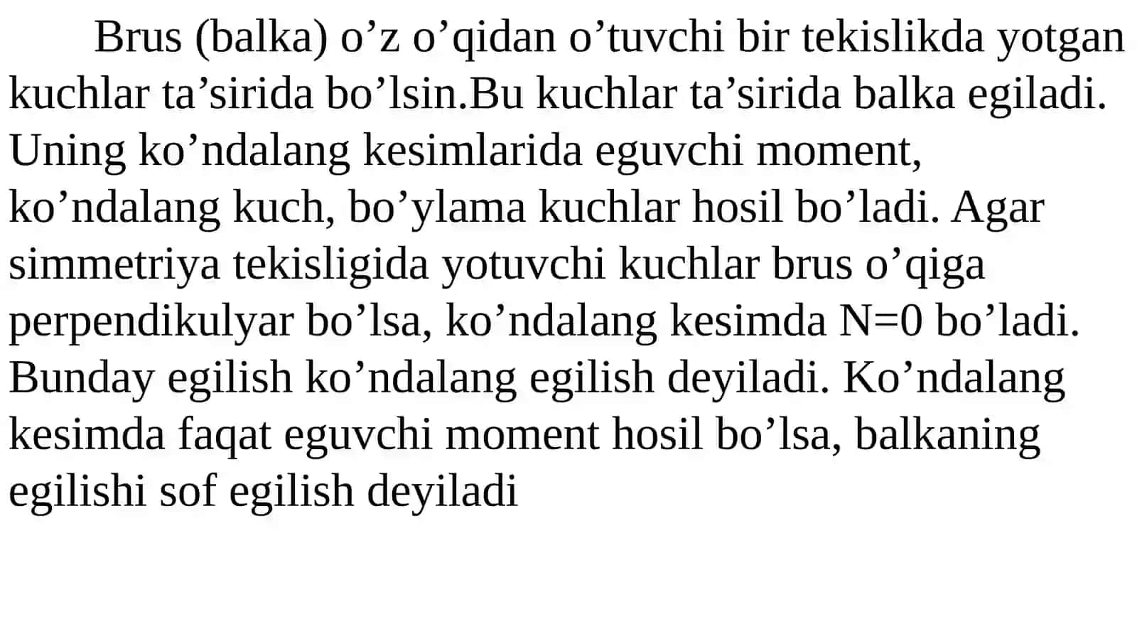 Egilish deformatsiyasi. Ichki zo'riqish shepyuralarini qurish. Egilish kuchlanishni aniqlash. Egilish deformatsiyasi. Ichki zo'riqish shepyuralarini ko'rish 2