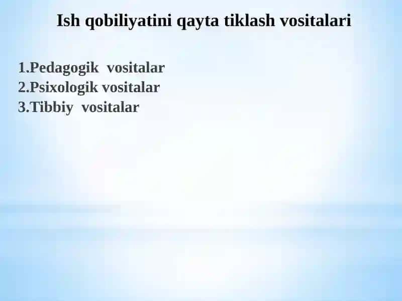 Mavzu: Jismoniy ishqobiliyatini tiklash vositalari 2