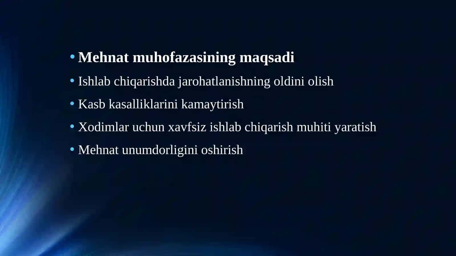 Mehnat muhofazasi bo‘yicha ishlarni tashkiletish 2