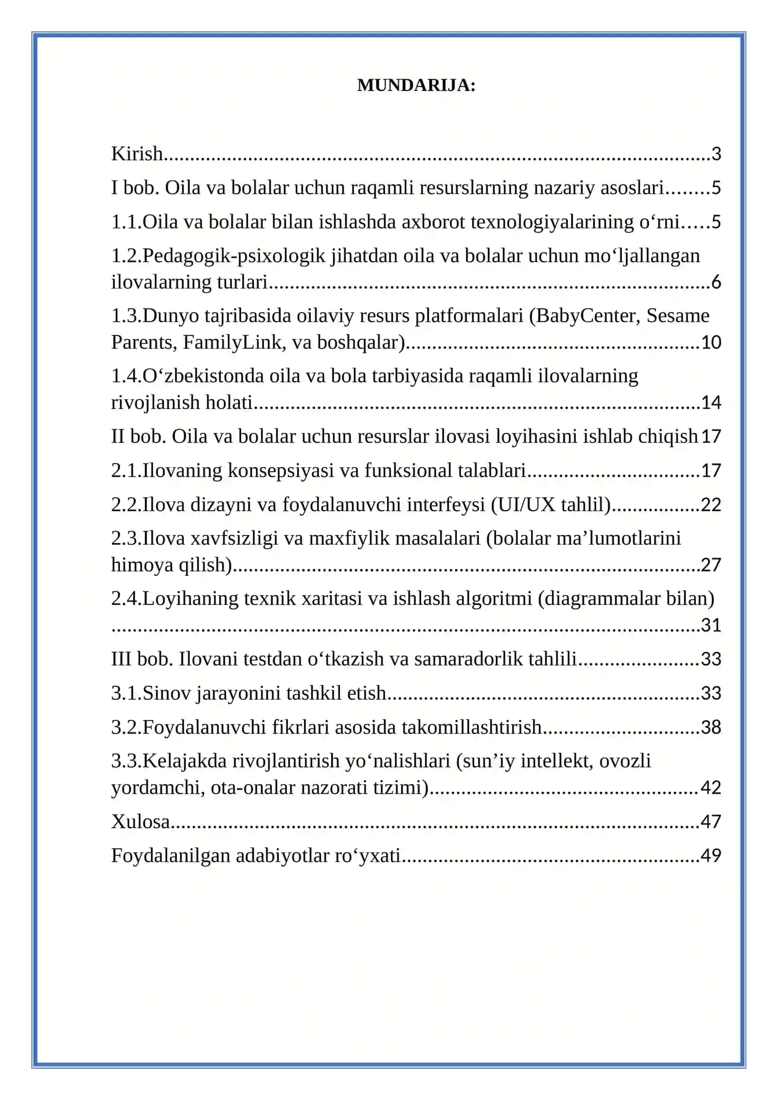 Oila va bolalar uchun resurslar ilovasi yaratish 2