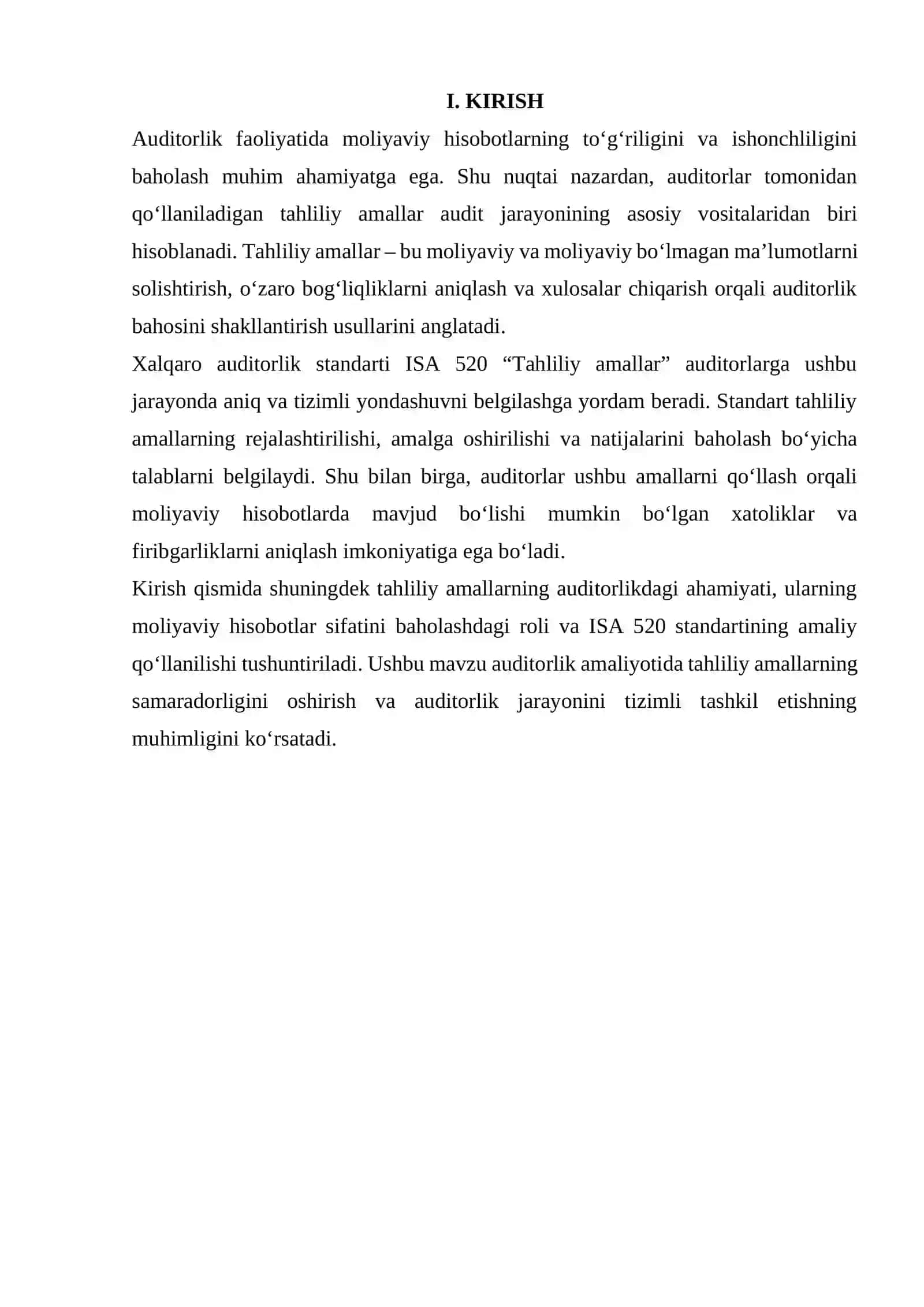 TAHLILIY AMALLAR ISA 520 ANALYTICAL PROCEDURES TALABLARI VA AMALIY QO'LLANISHI 2