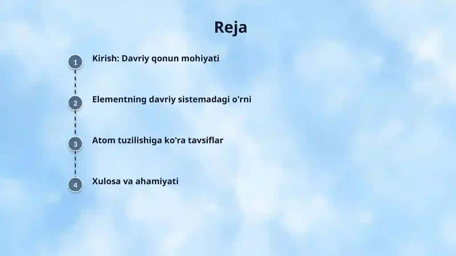 Mavzu : Elemetning davriy sistemadagi o'rni va atom tuzilishiga qarab tavsiflar .d davriy qonunning ahamiyati 2