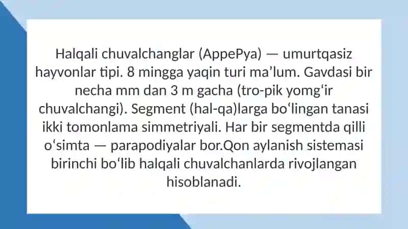 Halqali chuvalchanglar tipining umumiy tavsifi va sistematikasi.Ko‘ptuklilar sinfi. 2