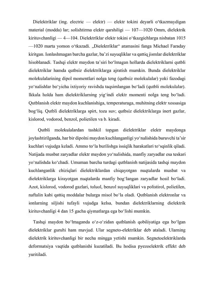 Dielektriklar va o’tkazgichlar 2
